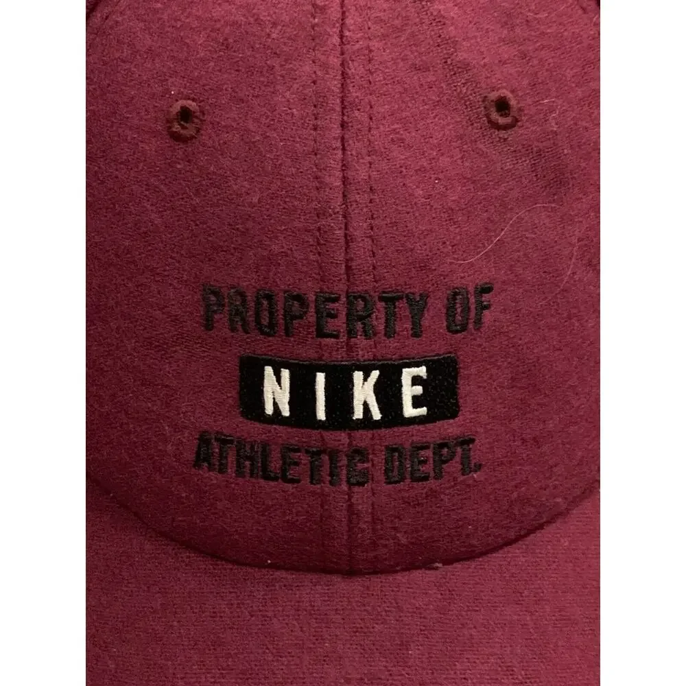 Vtg 90s Nike Red Property Of Nike Athletic Dept Leather Strapback Hat Cap Wool